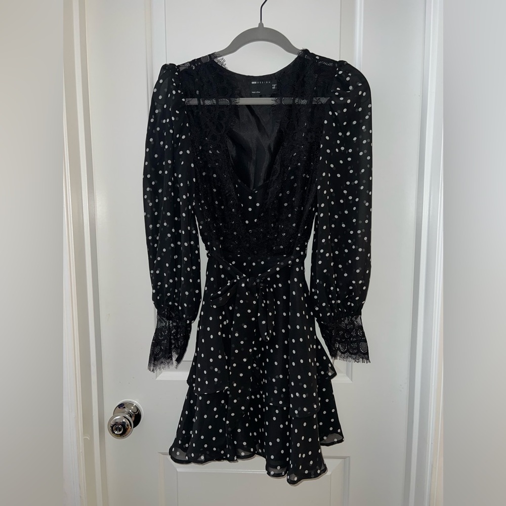 Asos Design Polka dot dress with lace detail and tie waist, size US4